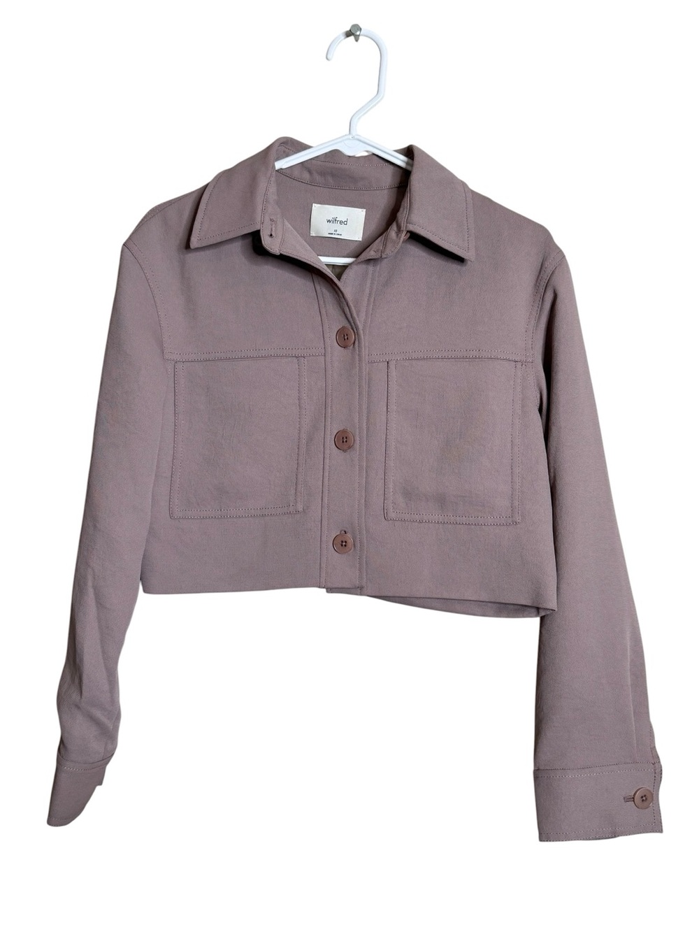 Aritzia Wilfred Little Cropped Jacket Crepette Cloudy Lilac Buttons Size XS